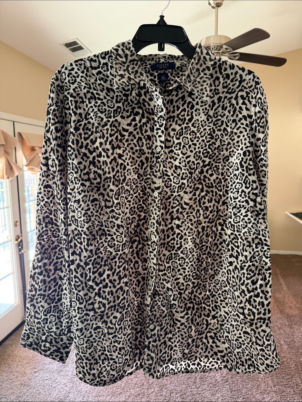 Chaps Black & White Leopard Print Button-Front Shirt Jacket